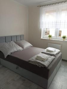 Tempat tidur dalam kamar di Apartament Brzeg
