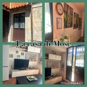 un collage de fotos de una habitación con TV y reloj en La Casa di Mosè, en Vigna di Valle