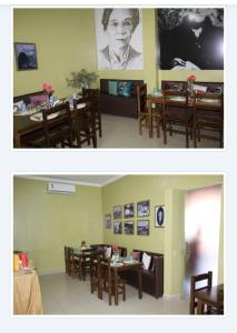 two pictures of a dining room with tables and chairs at CALDAS NOVAS RESIDENCE - Inclui um ingresso por pessoa em Parque Aquático e temos HOT PARK a preço promocional in Caldas Novas
