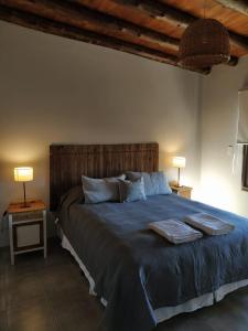 a bedroom with a large bed with two lamps at Finca La Clementina in Tunuyán