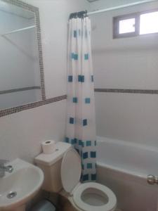 y baño con aseo y lavamanos. en Alojamiento Portofino Chañaral., en Chañaral