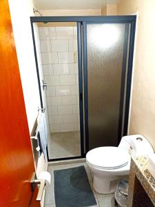 a bathroom with a toilet and a shower stall at R09 LUXURY STUDIO POWER a 5 MIN DEL ITESM R09 in Mexico City