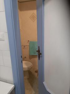 a bathroom with a toilet and a blue door at Dan Ravello in Ravello +14 photos