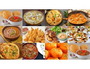 een collage van foto's van verschillende soorten voedsel bij Hotel Dharamlok,Agra in Agra