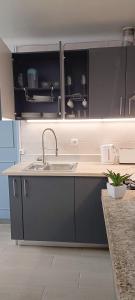 a kitchen with a sink and a counter top at Casa Sardinha 