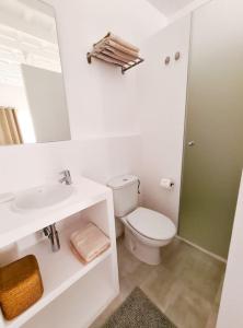 a bathroom with a toilet and a sink and a mirror at Canostra Menorca Alaior in Alaior