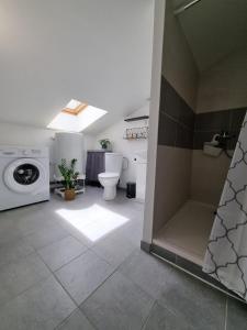 ein Badezimmer mit einem WC und einer Waschmaschine in der Unterkunft Maison avec Extérieur - Stationnement Gratuit in Périgueux