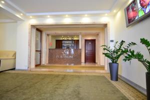 a front door of a building with a potted plant at Platinum Hotel in Chişinău