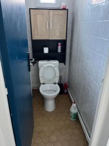 a small bathroom with a toilet in a stall at Le cocon boulonnais in Boulogne-sur-Mer