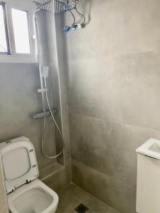 ein Badezimmer mit Dusche und Toilette in der Unterkunft Modern Tiny House in Volos in Volos + 15 Fotos
