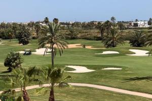 Blick auf einen Golfplatz mit Palmen in der Unterkunft Lujoso ático sobre el golf en los Alcázares in Los Alcázares