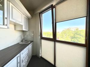 a small kitchen with a sink and a window at Villa ACAEM in Chişinău