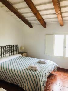 a bedroom with a bed in a room with a window at Masia Llambrich in Deltebre