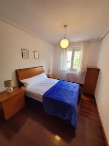 een slaapkamer met een bed met een blauwe deken bij Nuevo! 3 habitaciones con garaje privado in Santander