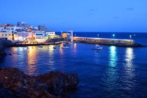 widok na port w nocy z łodziami w wodzie w obiekcie B&b paraiso tenerife w mieście Los Abrigos