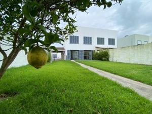 a large white building with a tree in the yard at Casa da Estrela in Ribeira Grande
