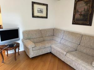 sala de estar con sofá y TV en Villa AnRo en Vidiciatico