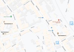een kaart met de geschatte locatie van de crash bij Hotel Kazimierz in Krakau