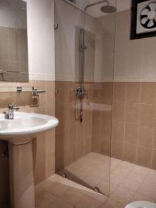 a bathroom with a shower and a sink at A tropical paradise; stunning house, pool, garden in Wattala