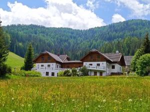 eine Gruppe von Häusern auf einem Feld in den Bergen in der Unterkunft Ferienhaus Alpenblick in Krakauschatten