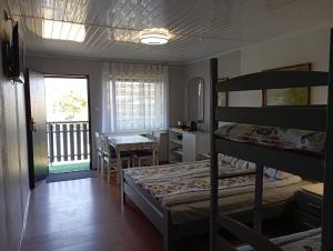 スバジェボにあるAnrema - Pokoje 21m2のベッドルーム(二段ベッド1組、デスク付)
