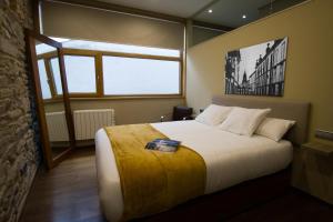 a bedroom with a large bed and a window at Apartamentos Turísticos Pacios in Santiago de Compostela