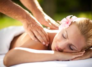 a woman getting a massage from a therapist at Chalet nature proche lac et à 20 mn des plages en Vendée in La Chapelle-Hermier