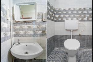 2 zdjęcia łazienki z toaletą i umywalką w obiekcie FabHotel Shri Ragavi Gardens w mieście Pīlamedu