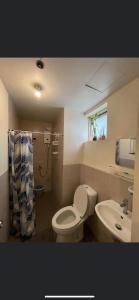 uma casa de banho com um WC e um lavatório em Khentdrick's Place at Holland Park Southwoods em Biñan