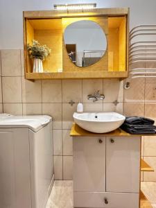 y baño con lavabo y espejo. en Like-a House Centrum en Płock