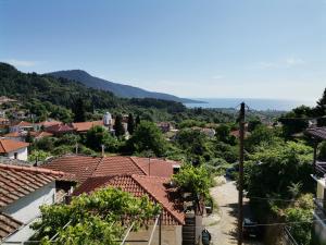 a view of a town with mountains in the background at Ioanna's Apartment in Potamiá