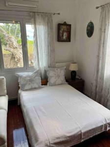 Un pat sau paturi într-o cameră la Traditional home in Mauromati