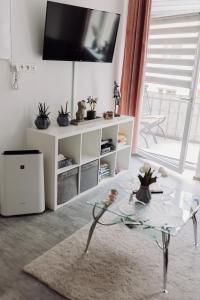 Studio Centrum في تشيلم: غرفة معيشة مع طاولة قهوة وتلفزيون
