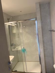 a shower with a glass door in a bathroom at Jovana ianua in Budva