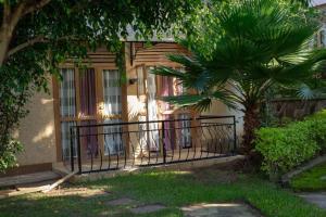 a fence in front of a house with a palm tree at Cosy Hidden Gem in Kigali