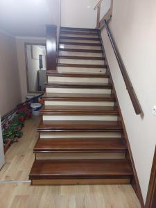 a staircase in a house with wooden steps at Pensiunea Irina in Sîngeorz-Băi