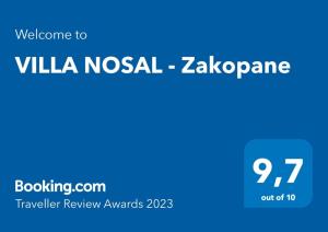 um fundo azul com o texto bem-vindo a willka noel zaza zaza em VILLA NOSAL - Zakopane em Zakopane