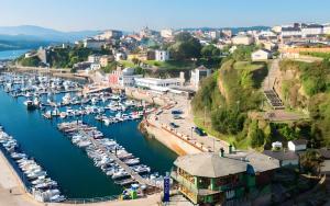 an aerial view of a harbor with boats in the water at Apartamentos Dacosta in Ribadeo