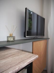 TV de pantalla plana en la parte superior de un estante en Studio appartement Port Soleil, en Saint-Mandrier-sur-Mer