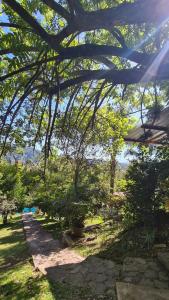 Reyes的住宿－Las Watanas，享有带树木和小径的庭院的景色