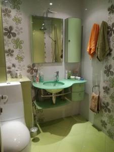 a bathroom with a green sink and a toilet at Top luxury apartment, great location in Sofia