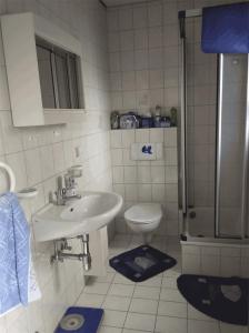 ein Bad mit einem Waschbecken und einem WC in der Unterkunft Ferienwohnung Pentagono in Engelskirchen