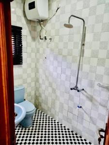 a bathroom with a toilet and a shower stall at KUNN Apartments in Asaba