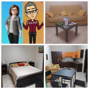 un collage de tres fotos de una sala de estar y un dormitorio en Antonia & Ivano en Salerno