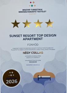 Certifikát, hodnocení, plakát nebo jiný dokument vystavený v ubytování Top Design Apartment