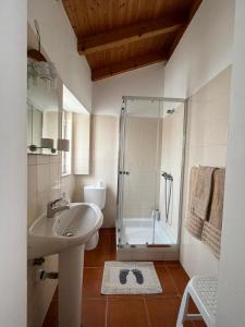 a bathroom with a sink and a shower at Sudoeste Guest House in Odeceixe