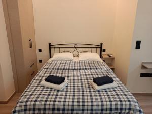 een slaapkamer met een bed met 2 kussens erop bij Apartment Dipla 3 in Athene