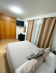 1 dormitorio con cama blanca y almohada en Mi refugio, en San Sebastián de la Gomera