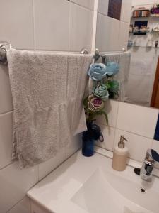 a bathroom with a towel hanging over a sink at Efd Varzea Park in Funchal