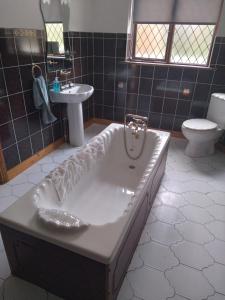 a bathroom with a tub and a sink and a toilet at Dunroven Guest House in Carlow